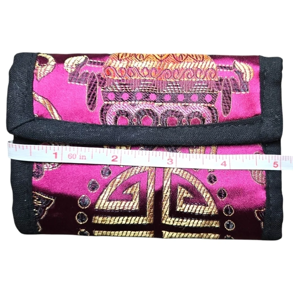 Vintage Oriental Brocade Trifold Silk Wallet Made In Nepal Embroidered Colorful